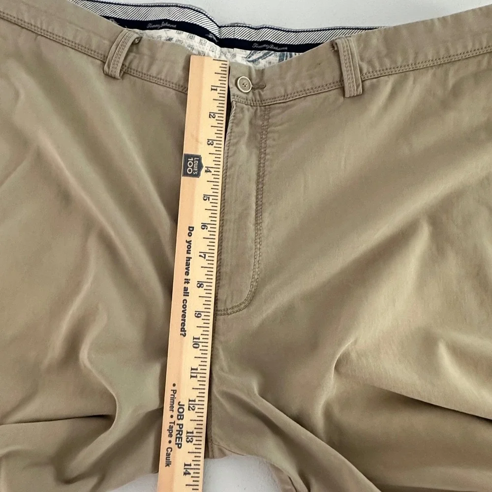 Tommy Bahama Men 42 Khaki Tan Cotton Tencel Stretch Flat Front Chino Shorts 9